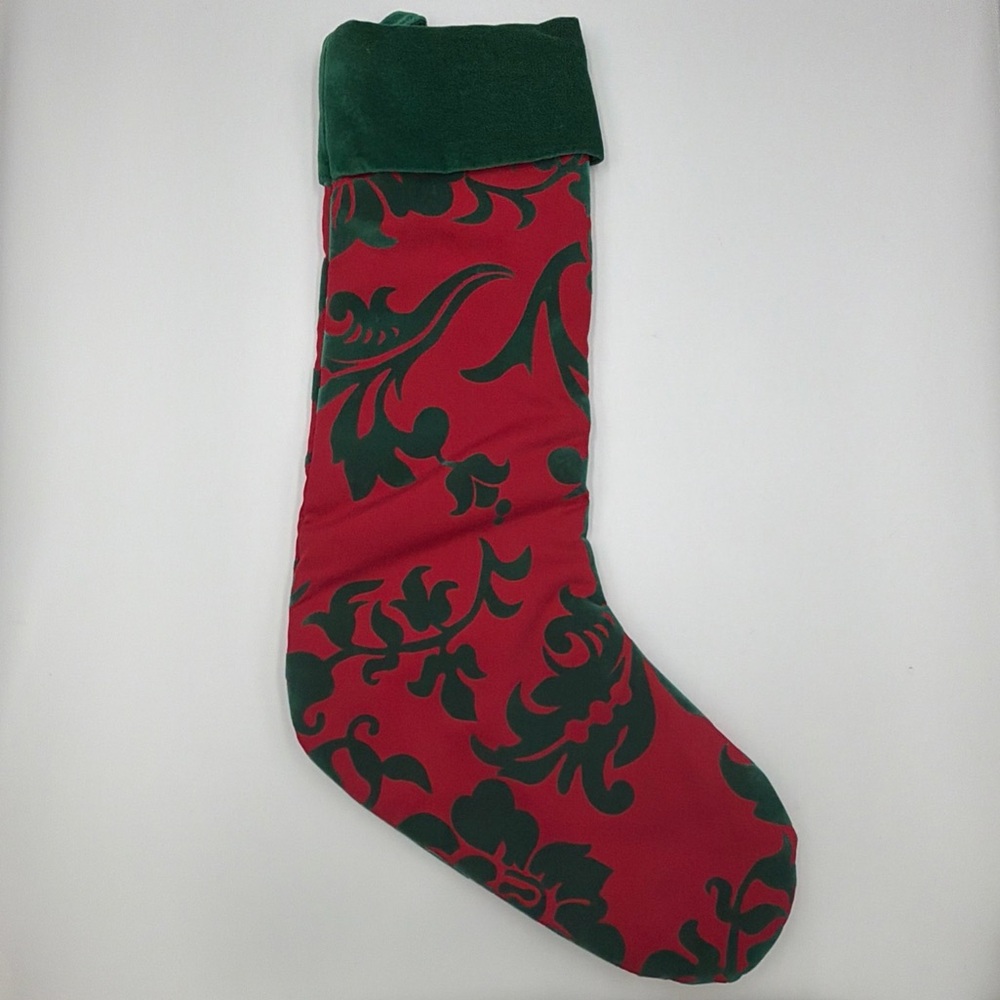ONSCo Traditional Christmas Stocking Red & Green Velvet Floral Stocking